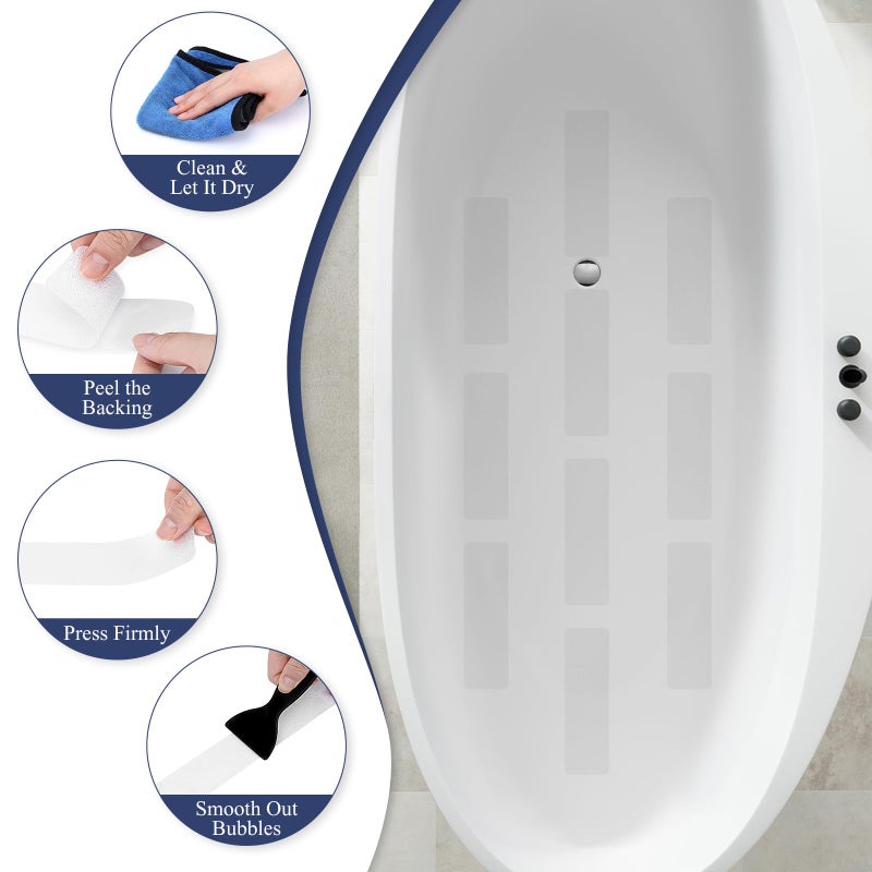 Gecork 28 PCS Shower Floor Non Slip Stickers with Strong Adhesive  Invisible & Durable Anti Slip Shower Stickers with Scraper for Bath Tub  Pools and Stairs(Clear Wide Rectangle) - Image 5